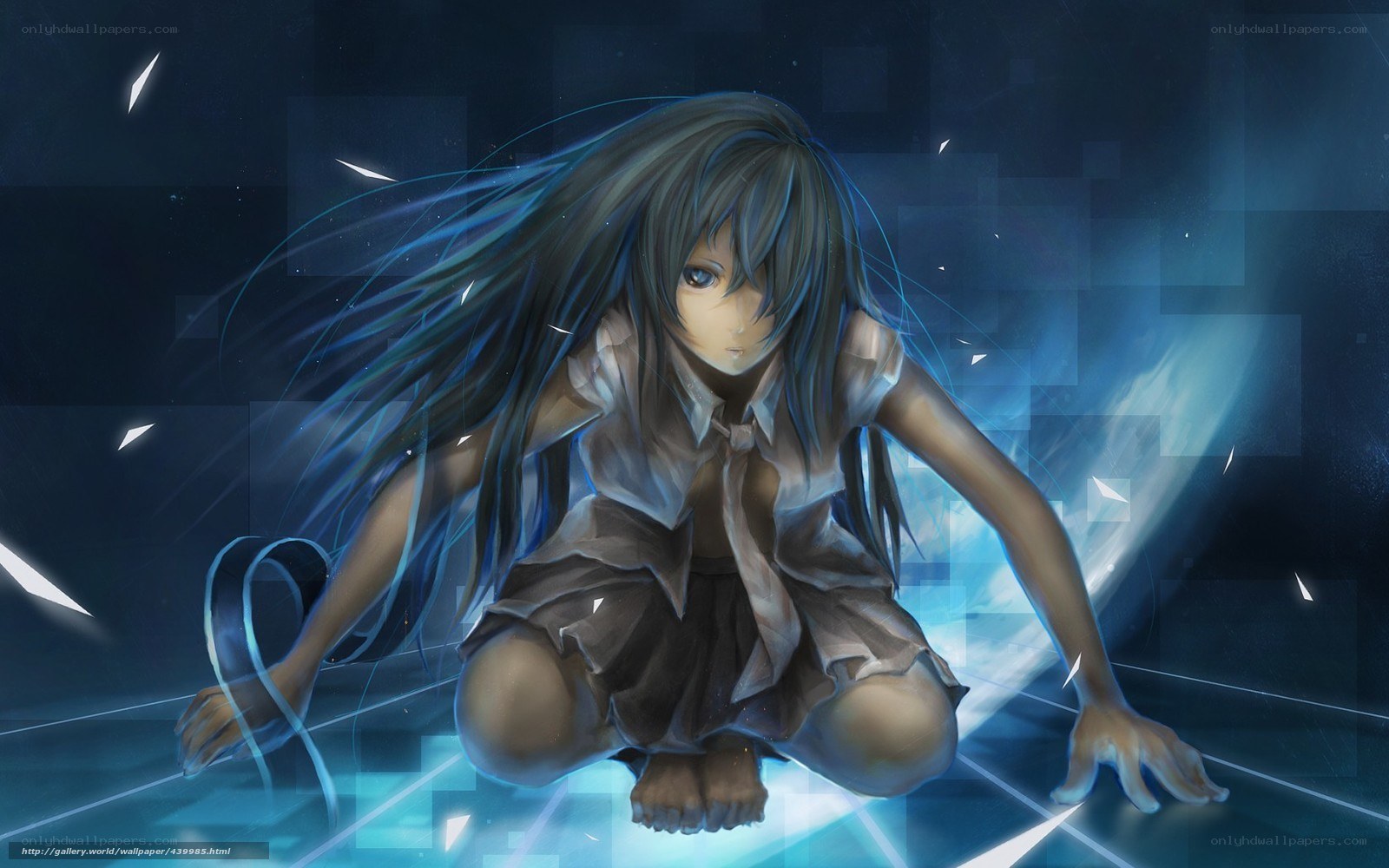 anime girl in blue light