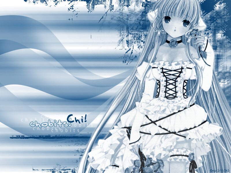 Anime girl in blue monochrome
