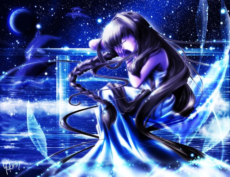 Anime girl in blue night
