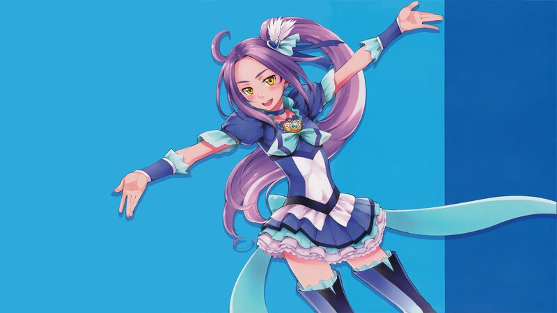 Anime Girl in Blue Outfit — Playful, Purple Hair