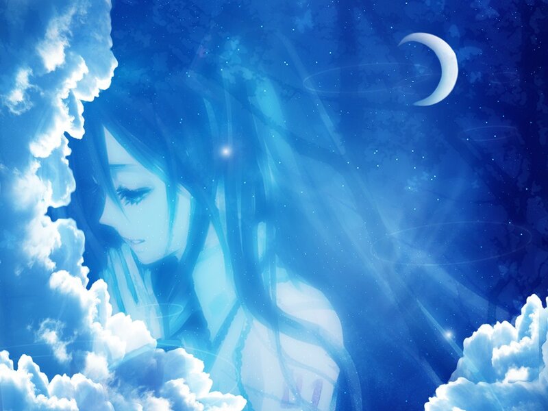 anime girl in blue sky