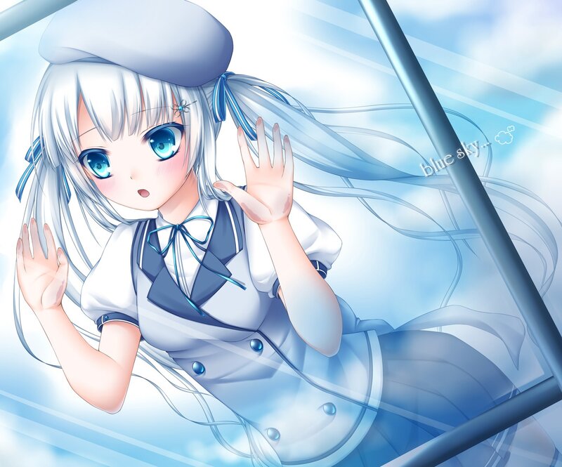 anime girl in blue sky