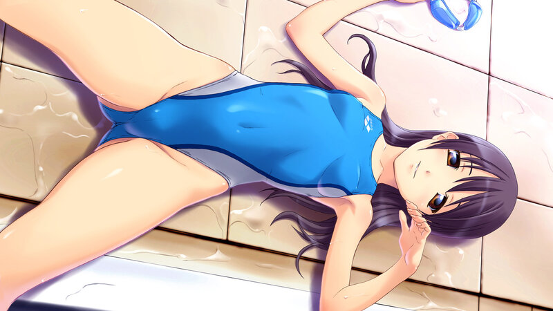 anime girl in blue swimsuit