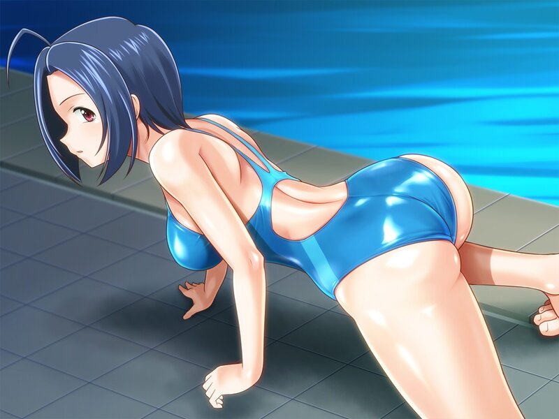 anime girl in blue swimsuit