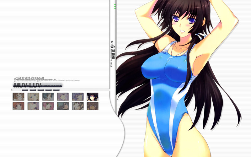 anime girl in blue swimsuit