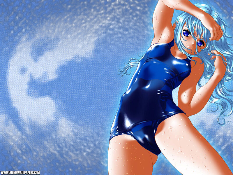 anime girl in blue swimsuit