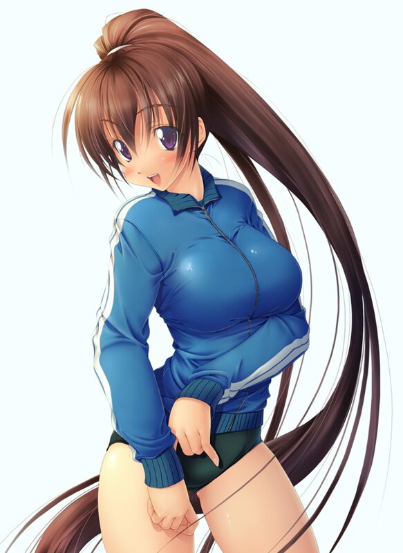 anime girl in blue tracksuit