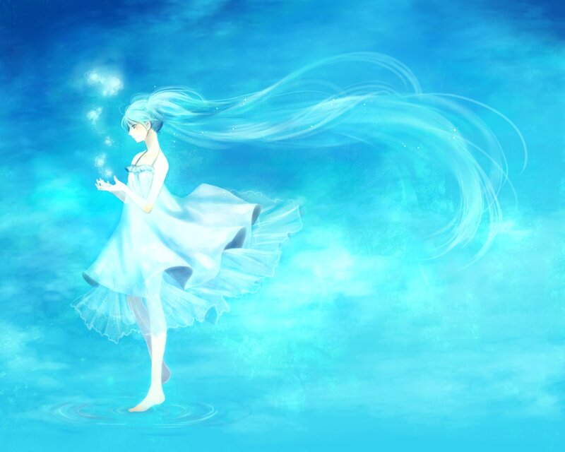 anime girl in blue water