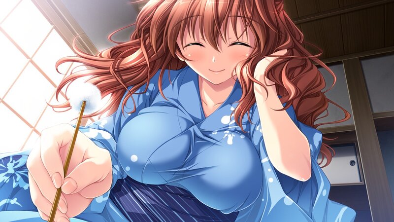 anime girl in blue yukata