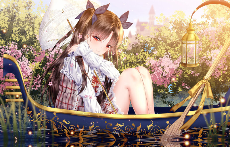 Anime Girl in Boat — Blue, Serene, Afternoon, Digital Art
