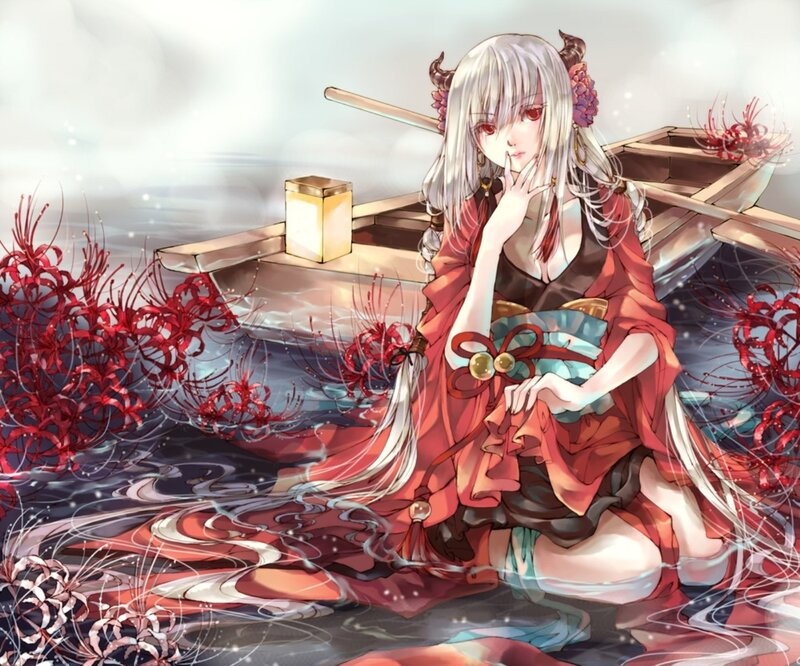 Anime Girl in Boat — Red