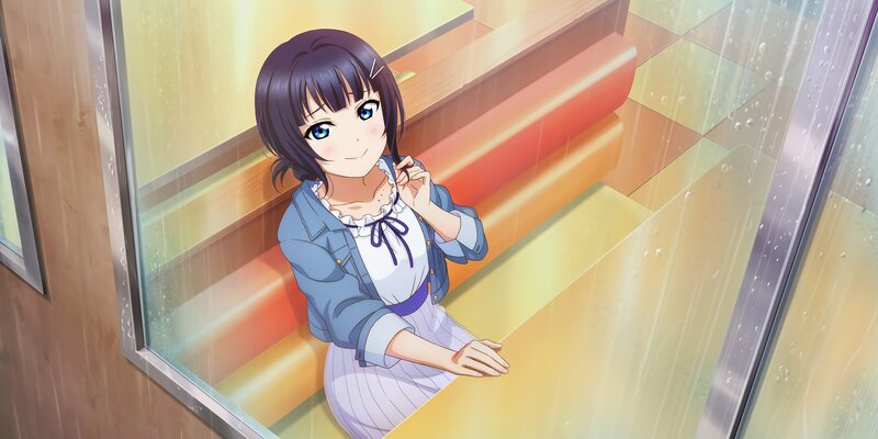 Anime Girl in Booth — Blue