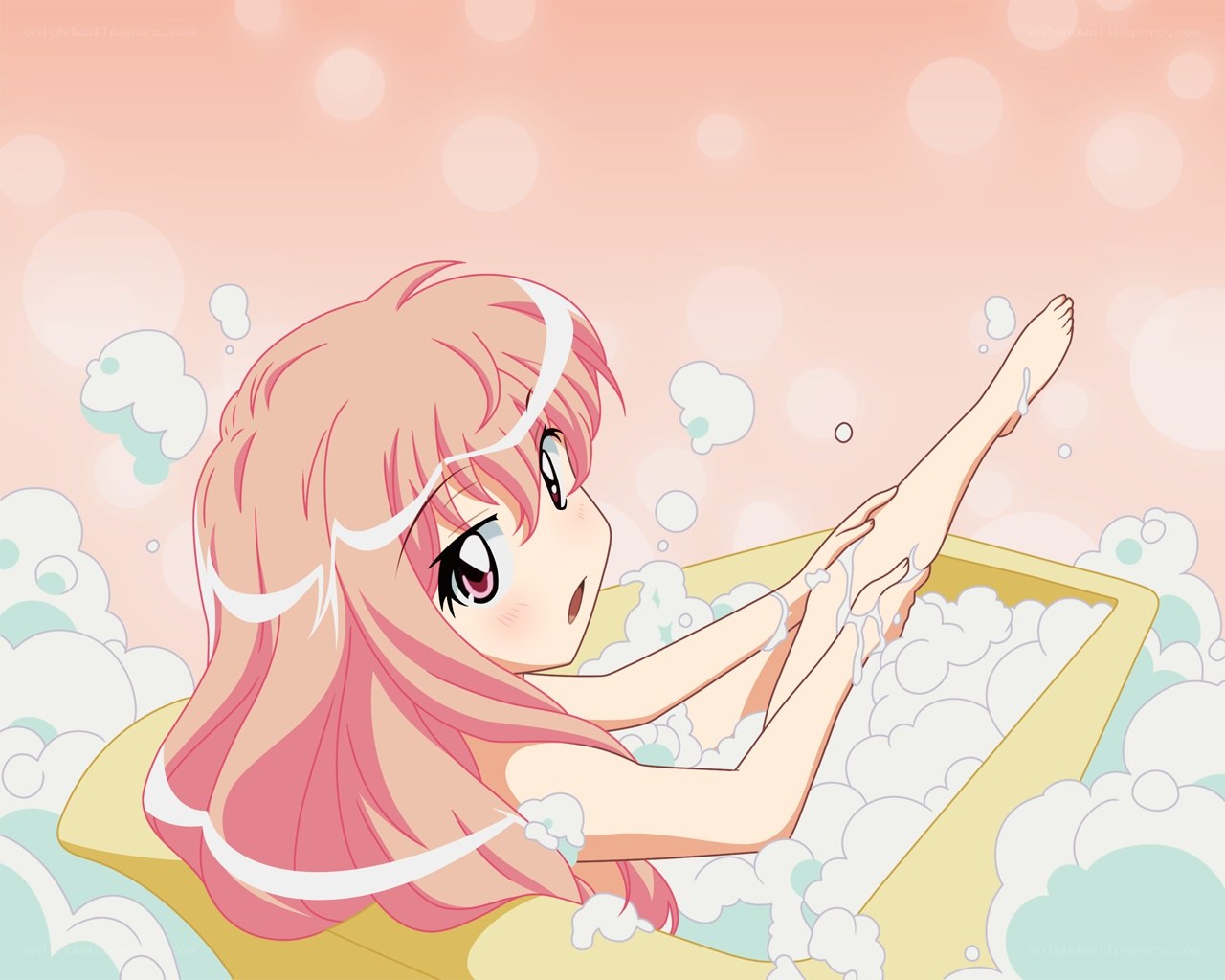 anime girl in bubble bath