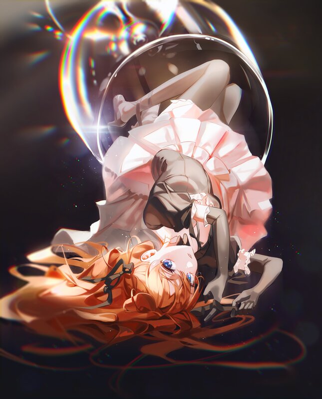 Anime Girl in Bubble — Black, Dramatic
