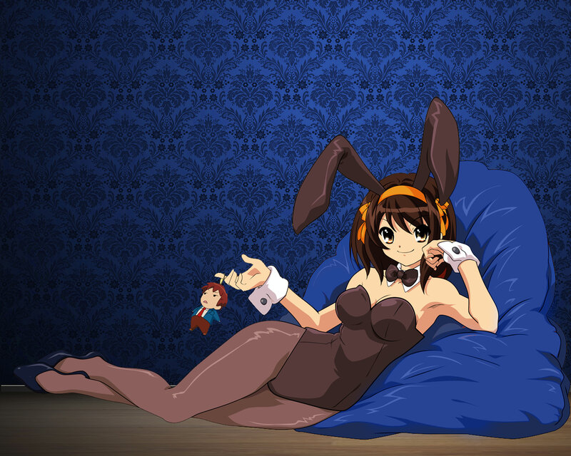 Anime Girl in Bunny Costume — Blue, Playful, Bunny Ears