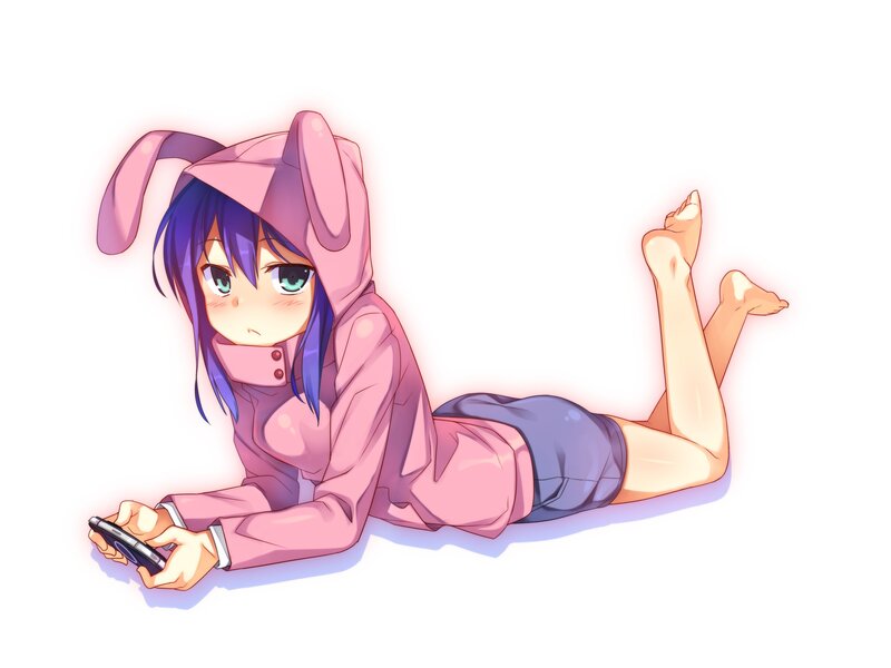 Anime Girl in Bunny Hoodie