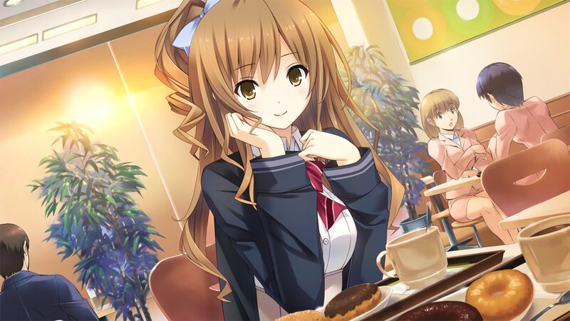 Anime Girl in Cafe — Brown, Calm, Afternoon, School Uniform