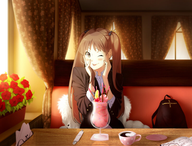 Anime Girl in Cafe — Brown, Cozy