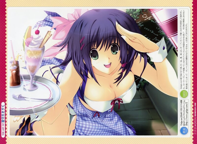 Anime Girl in Cafe — Purple, Cheerful