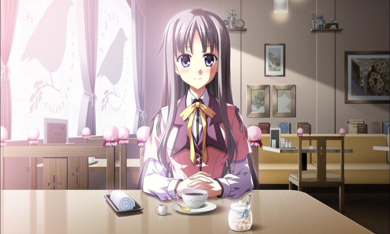 Anime Girl in Cafe — Purple