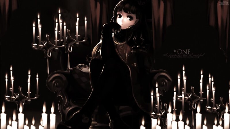 anime girl in candlelit room