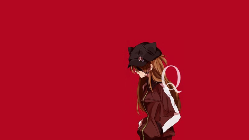 anime girl in cap on red