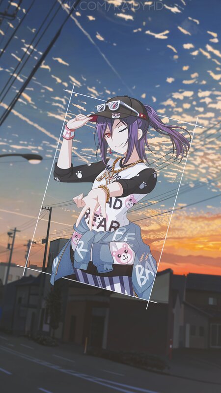 Anime Girl in Cap — Purple, Calm, Sunset