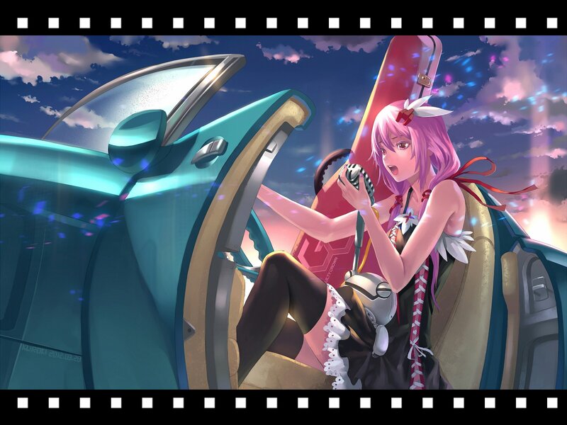 anime girl in car at sunset
