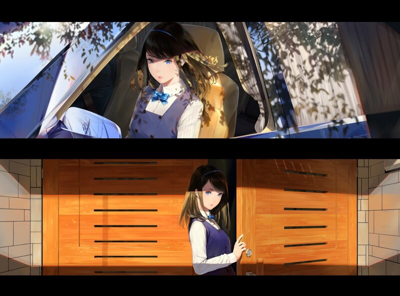 Anime Girl in Car — Blue, Calm