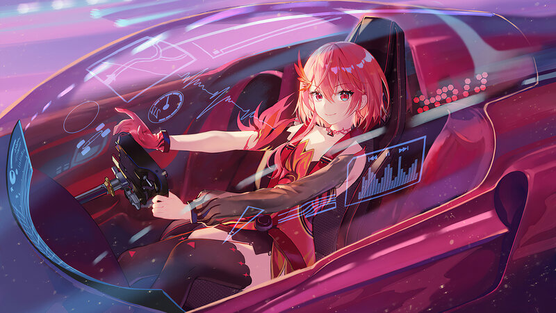Anime Girl in Car — Pink, Futuristic