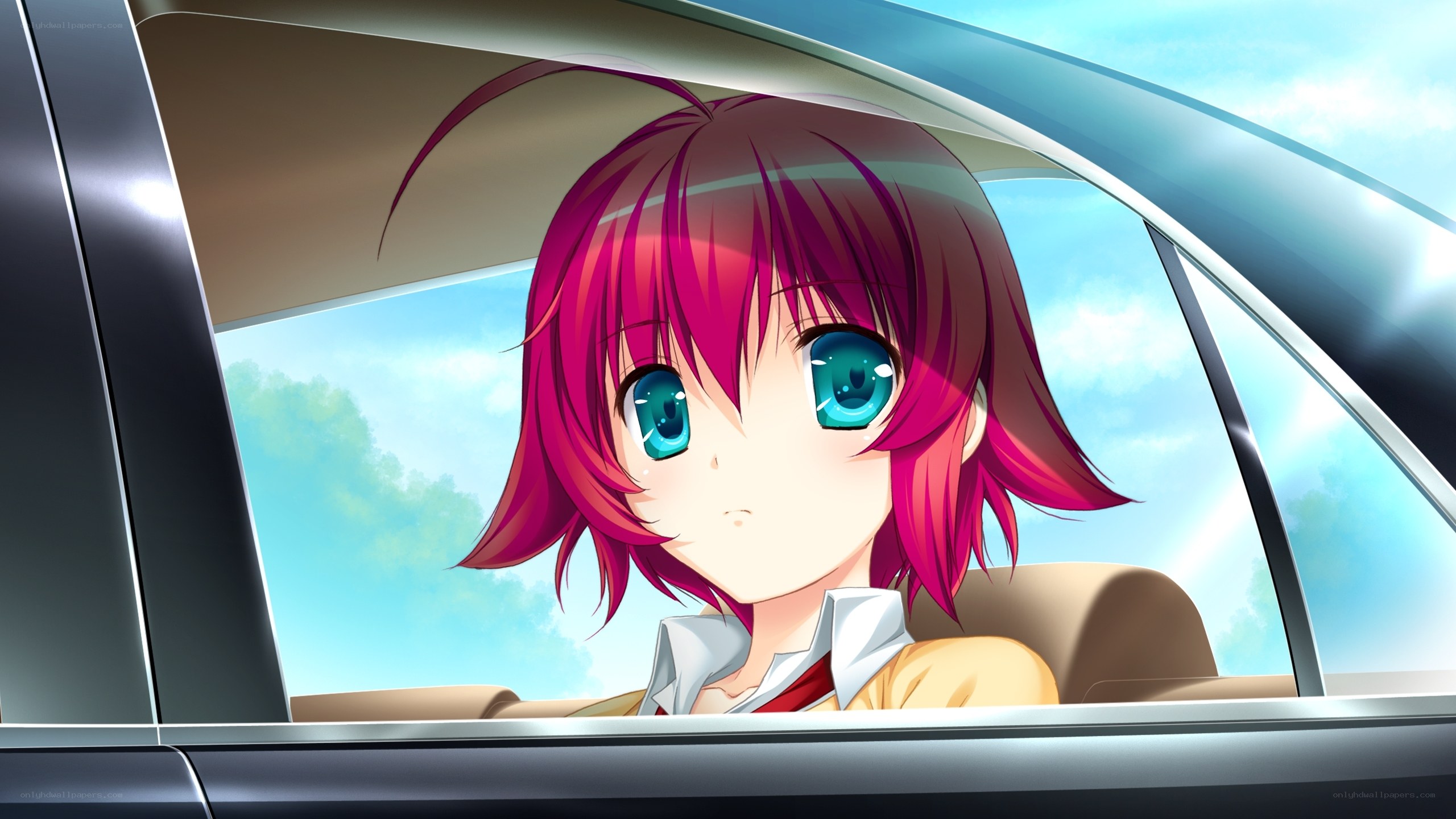 anime girl in car window
