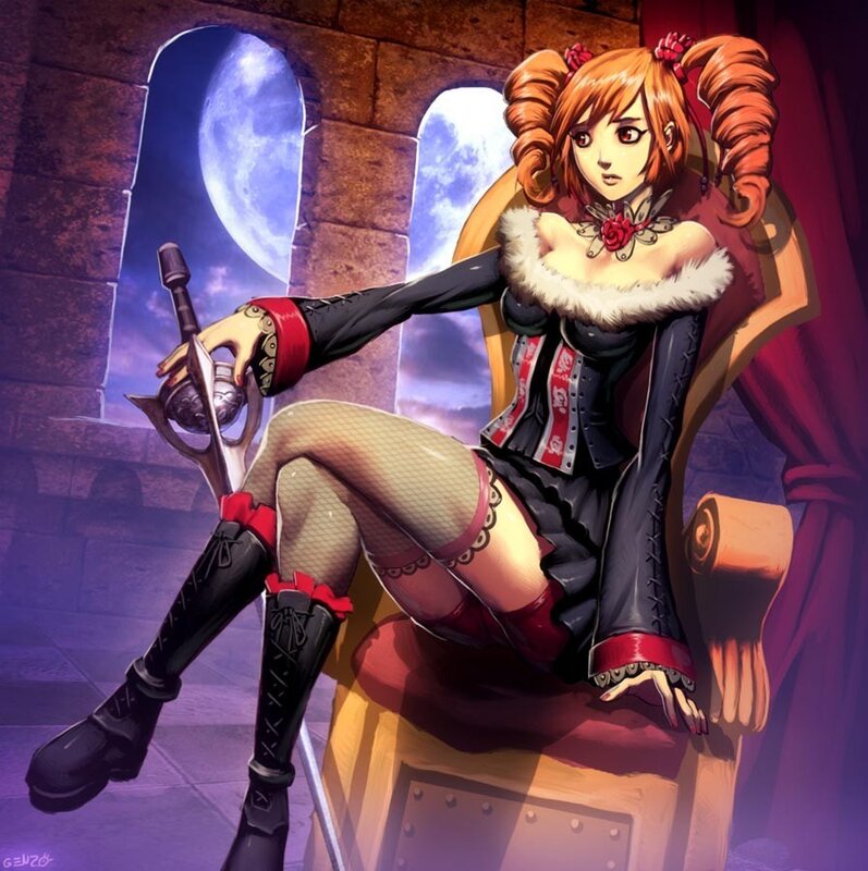 Anime girl in castle chair