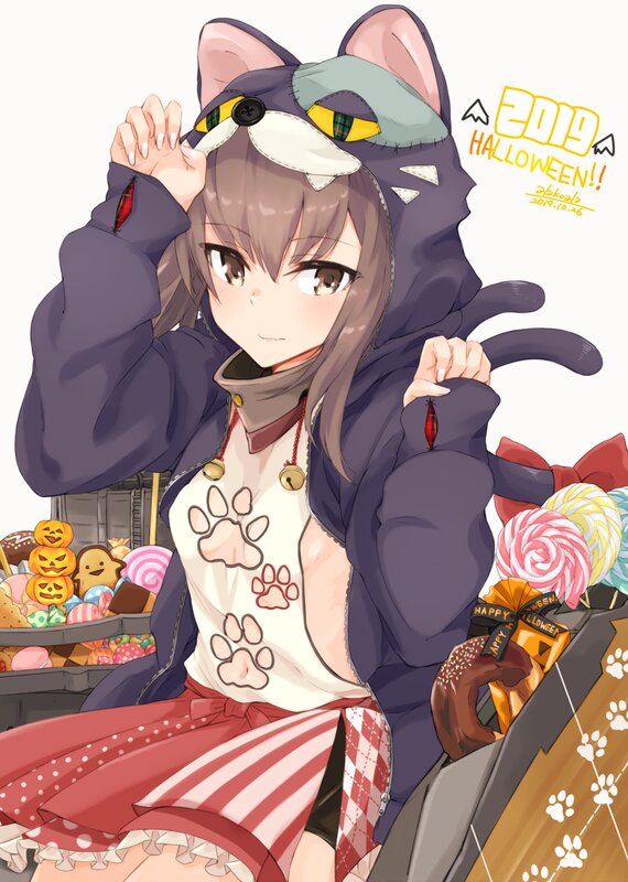 Anime Girl in Cat Costume — Purple, Festive, Autumn