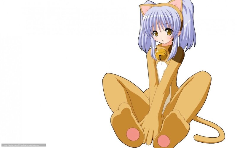 Anime Girl in Cat Costume — White, Playful, Cat Ears, Tail