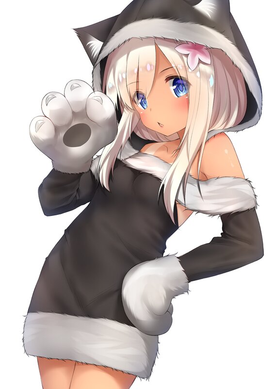 Anime Girl in Cat Costume — White, Playful, Digital Art