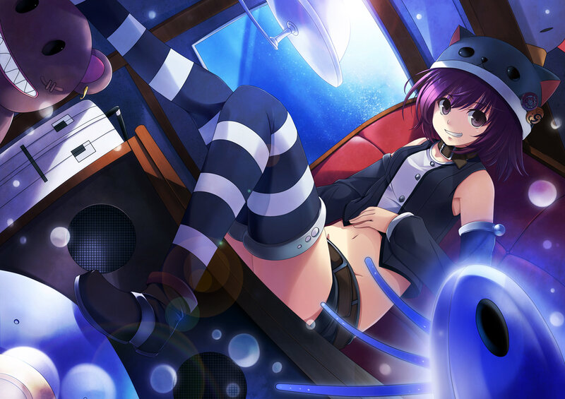 Anime girl in cat hat on spaceship