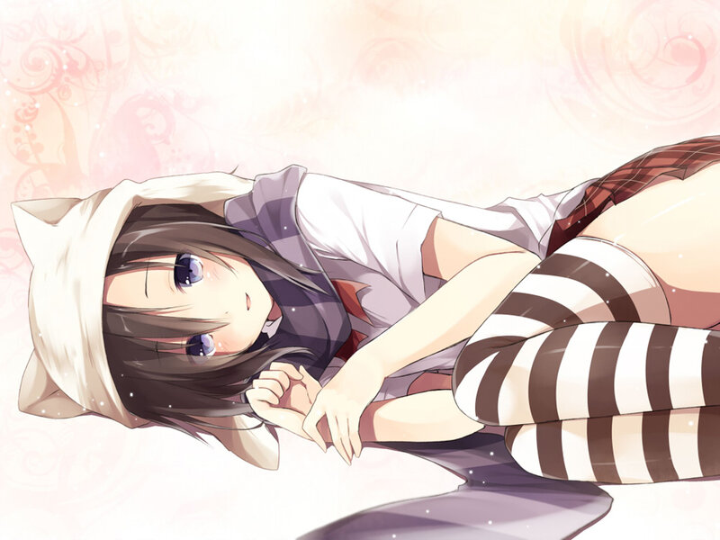 Anime Girl in Cat Hat — White