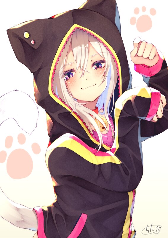 Anime Girl in Cat Hoodie — Black, Playful