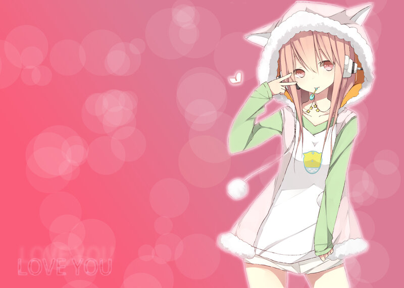 Anime Girl in Cat Hoodie — Pink