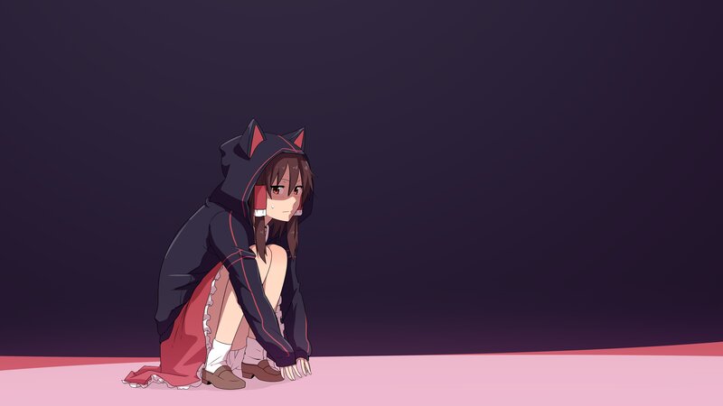 Anime Girl in Cat Hoodie — Purple
