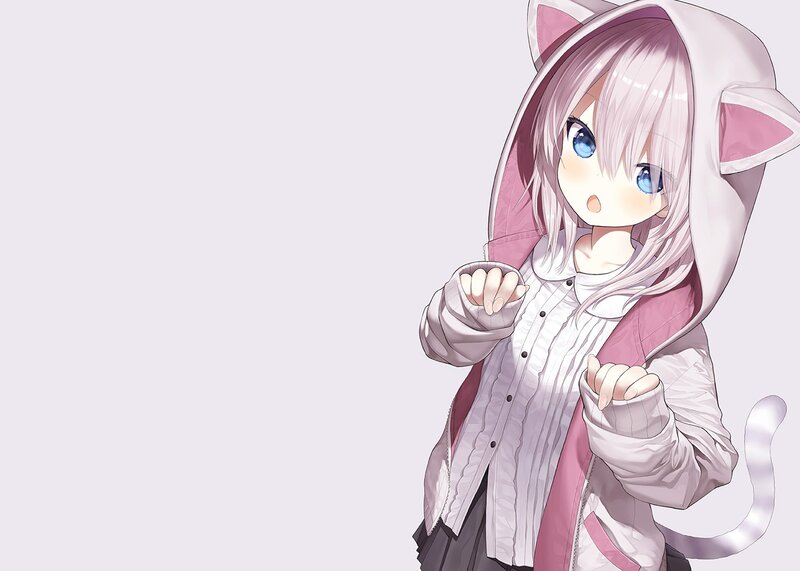 Anime Girl in Cat Hoodie — White, Playful