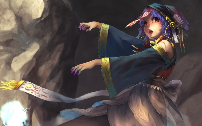 anime girl in cave with staff