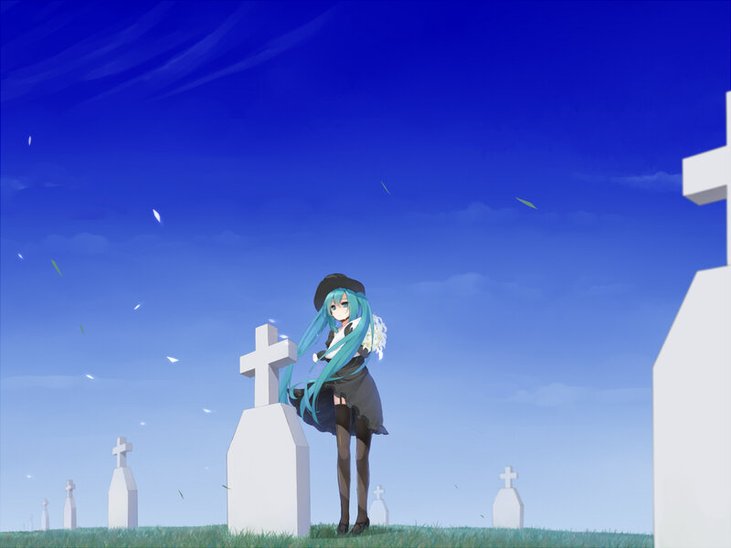 Anime Girl in Cemetery — Blue