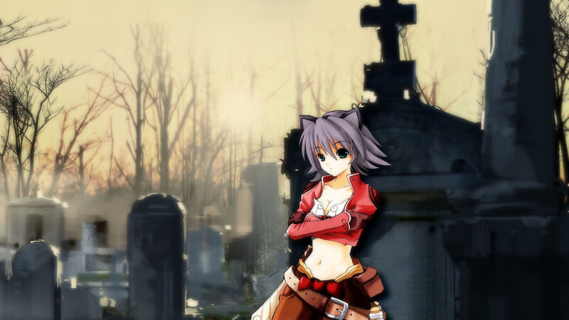 Anime Girl in Cemetery — Purple, Dramatic