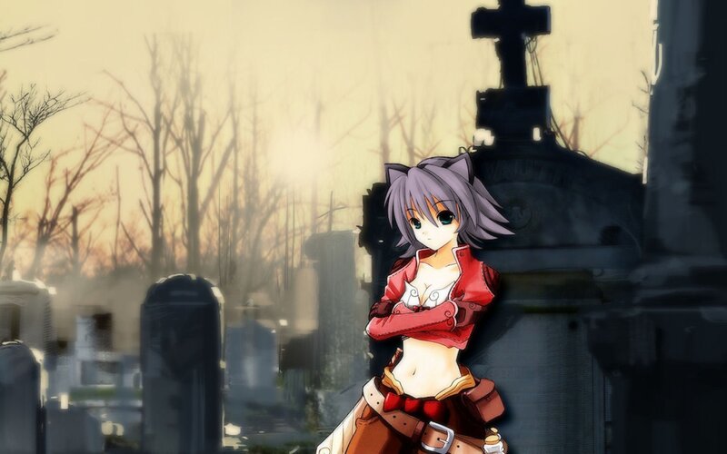 Anime Girl in Cemetery — Purple, Somber