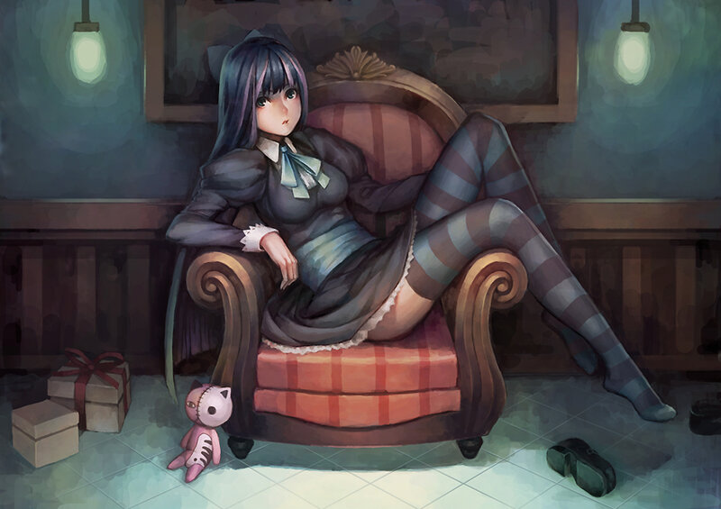 Anime Girl in Chair — Blue