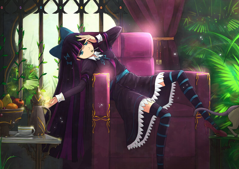 Anime Girl in Chair — Purple, Calm