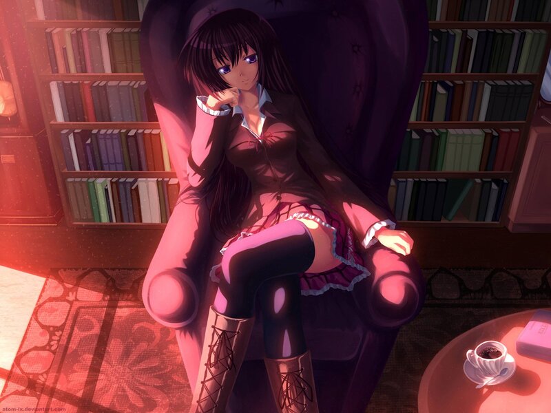 Anime Girl in Chair — Purple, Dramatic, Night