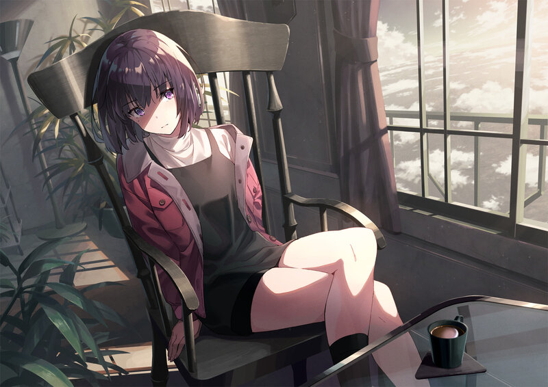 Anime Girl in Chair — Purple, Serene
