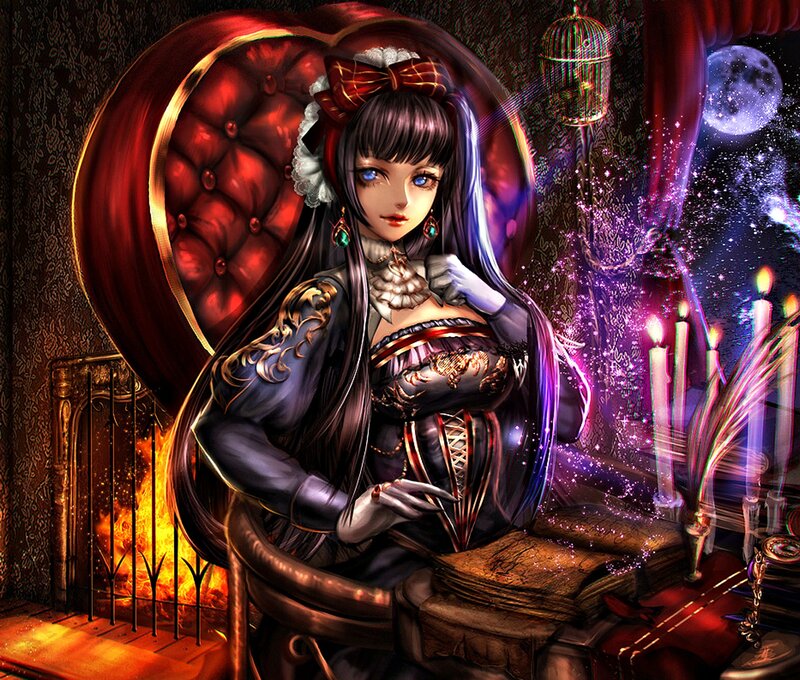 Anime Girl in Chair — Red, Dramatic